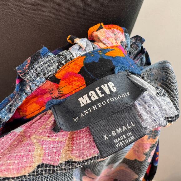 Anthropologie MAEVE Colette Peasant Blouse Floral Ruffle Split Neck XS X-Small - Picture 5 of 7